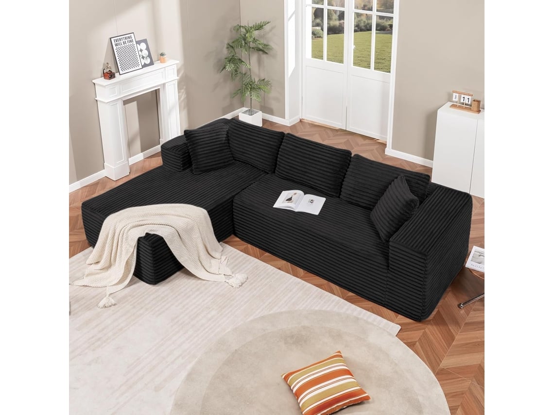 Sofá Modular De 105,sofá Em L Com Braços Largos, Tecido De Bombazine,chaise Longue,sem Necessidade De Montagem Comhoma