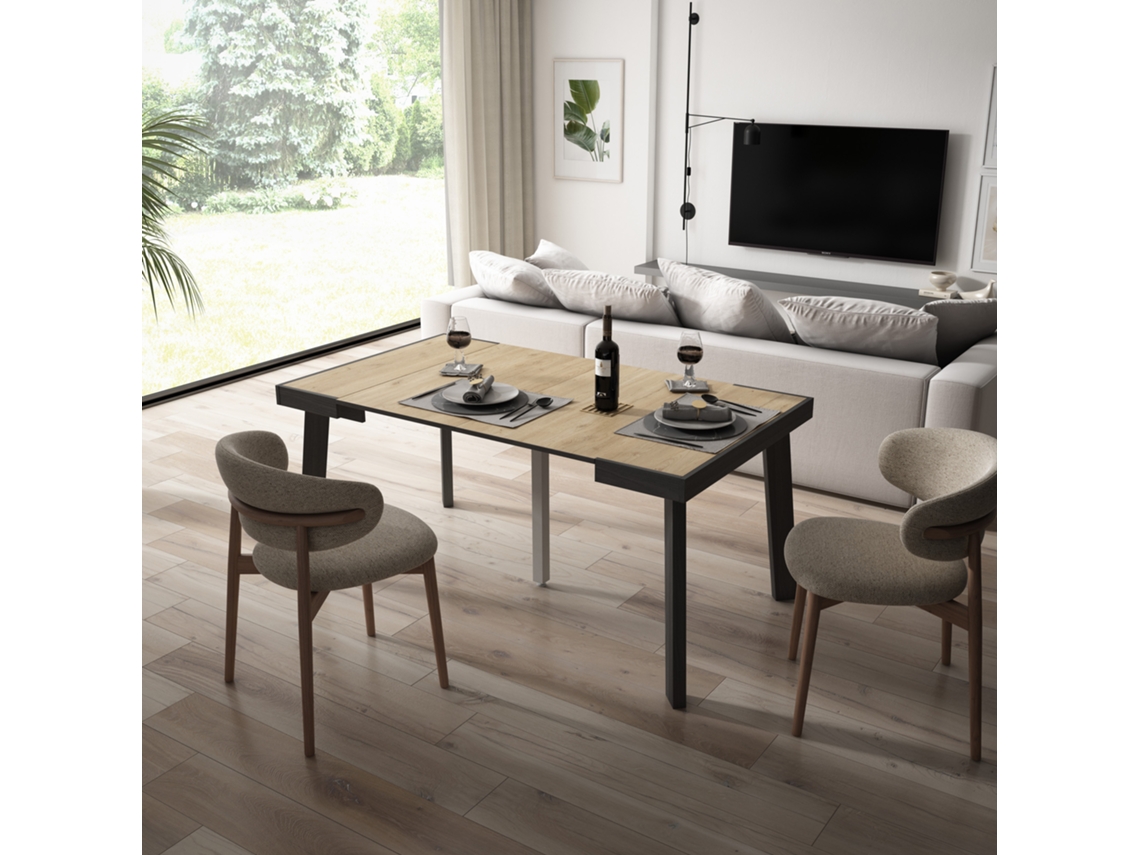 DUERMETE ONLINE Mesa Consola Extensível Cozinha Sala de Jantar 160 para 8 Pessoas Pés de Madeira Estilo Moderno Carvahlo