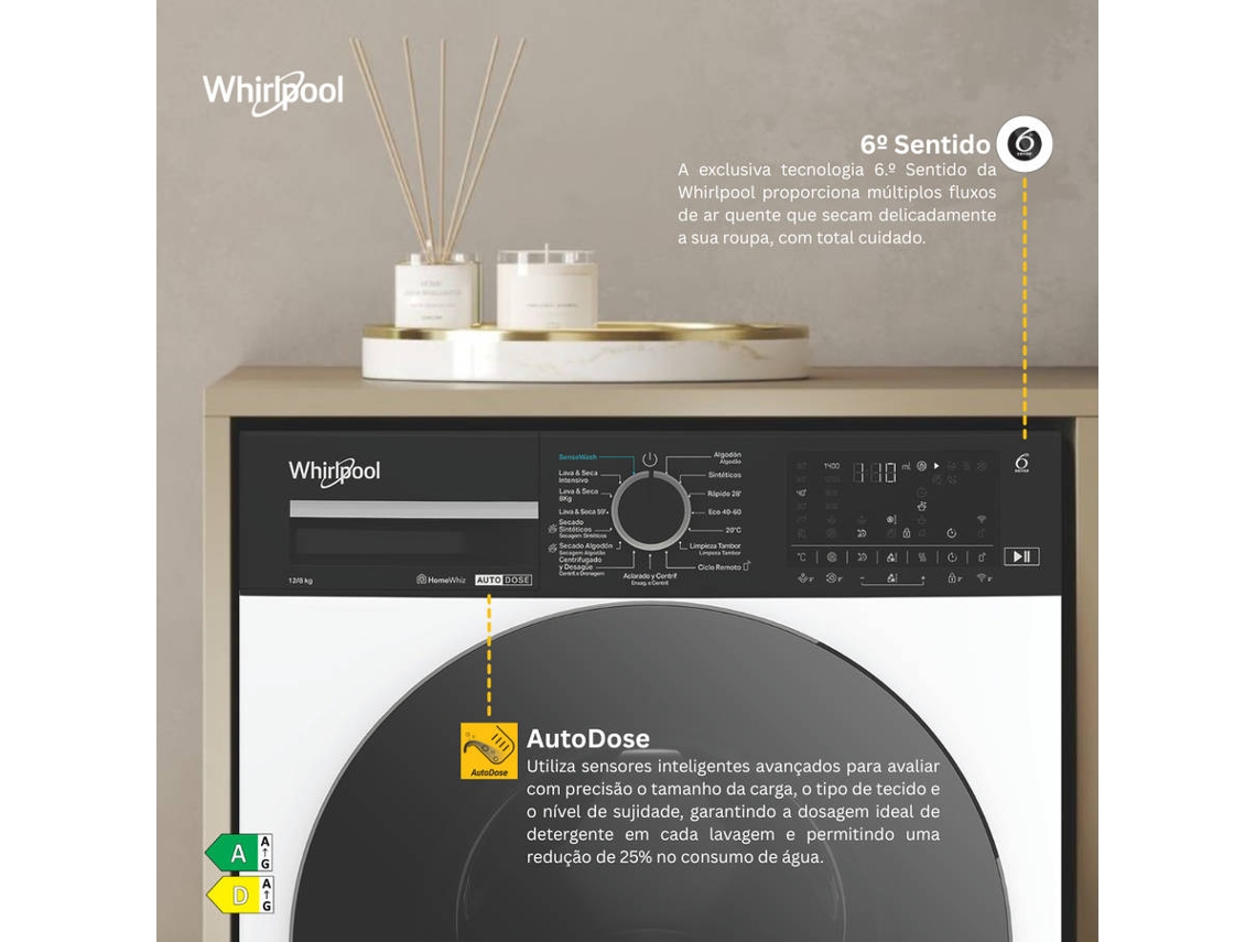 Máquina de Lavar e Secar Roupa WHIRLPOOL WPD 2836W ADS SPT (12/8 kg - 1400 RPM - Painel Preto)