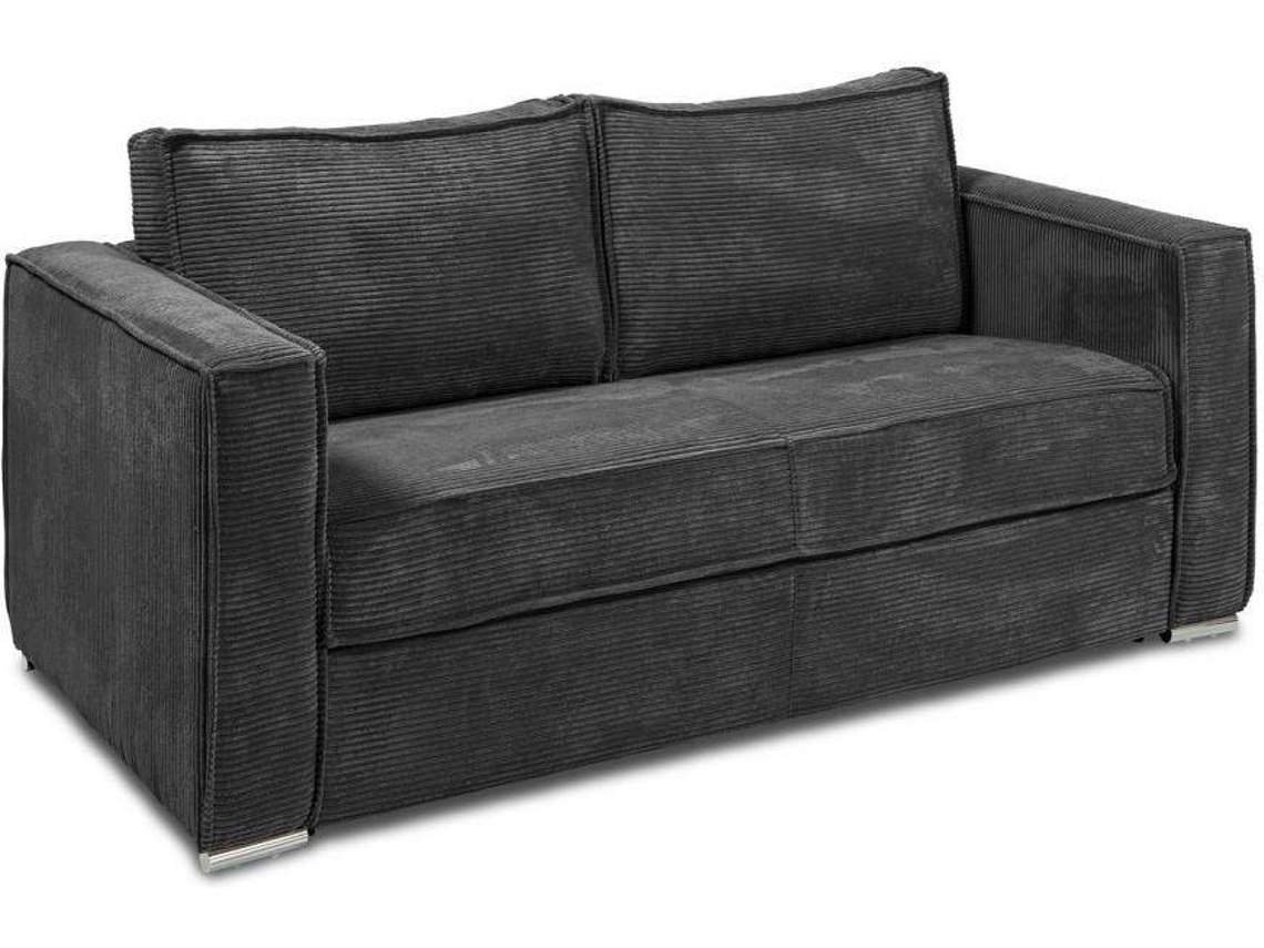 Sofá Cama Loreto VENTE-UNIQUE (Cinza Antracite - Tecido e Veludo - 195x95x90 cm/Dimensões da cama: 140-159 cm)