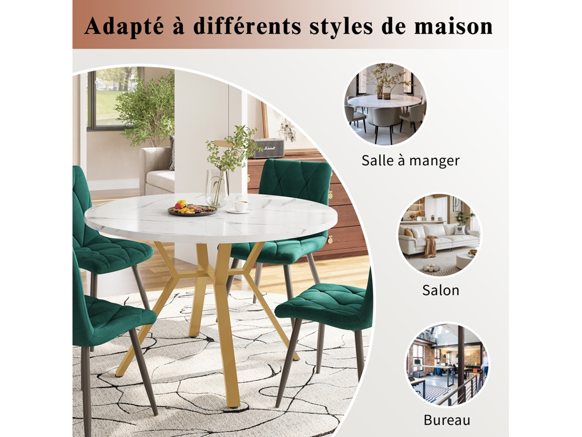 Mesa De Jantar Redonda Moderna Suporte Metálico Em Forma De X Tampo Com Padrão De Mármore Branco E Dourado Mobrio (diâmetro 1 M)