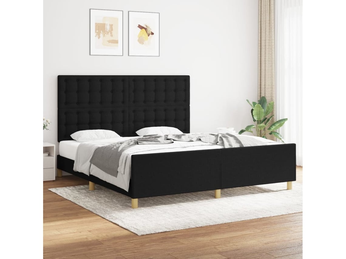 vidaXL Estrutura de cama 180x200 cm tecido preto