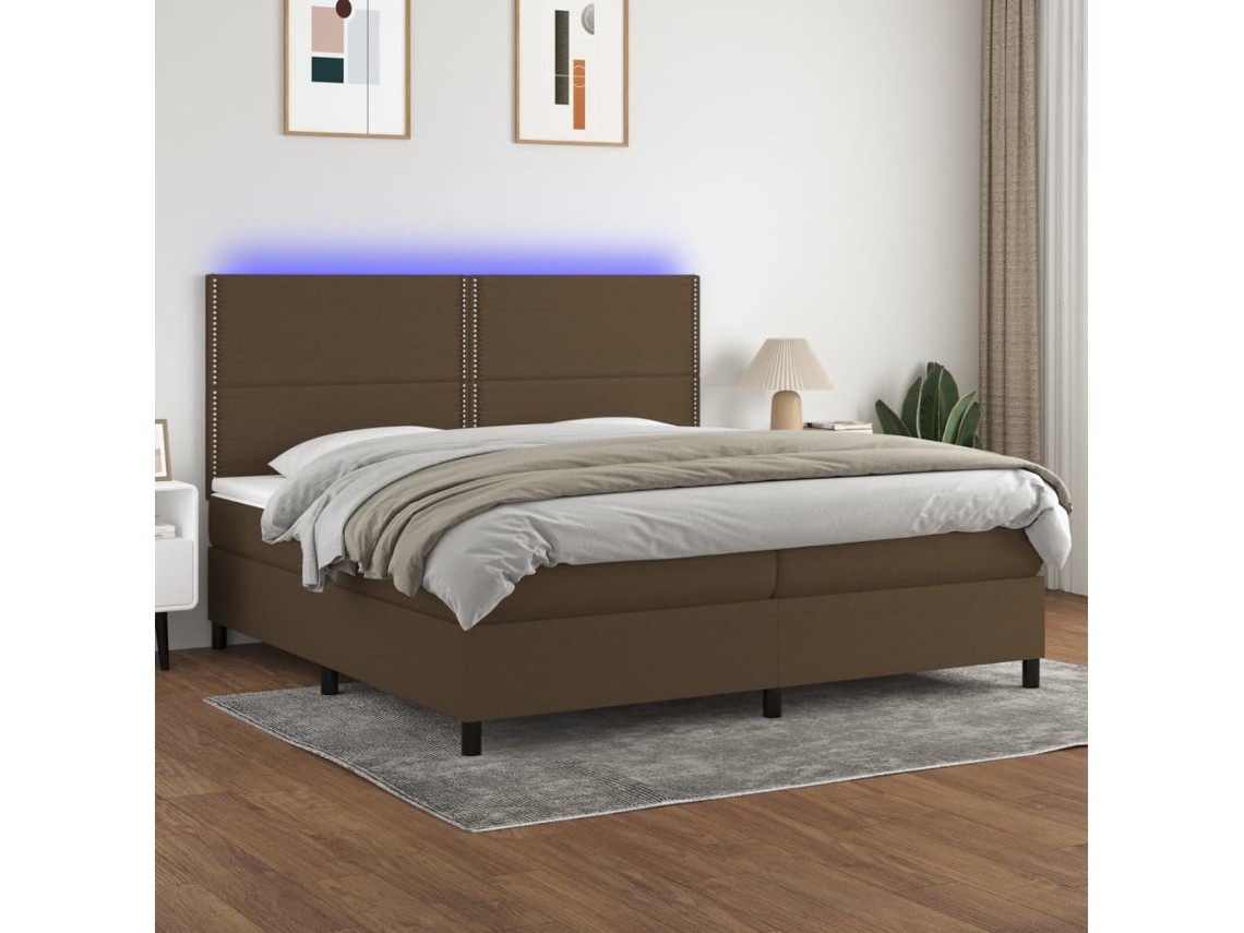 Cama Box Spring VIDAXL Colchão/LED (Castanho - Tecido - 200 x 200 cm)