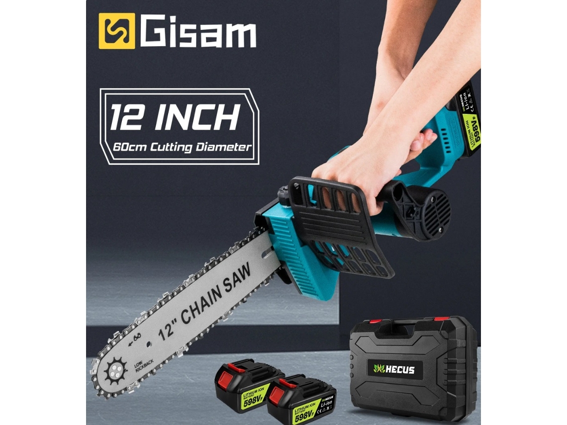 Motosserra Elétrica Gisam Hecus Sem Fio Com Lubrificador Incluí 2 Baterias E Mala Transporte