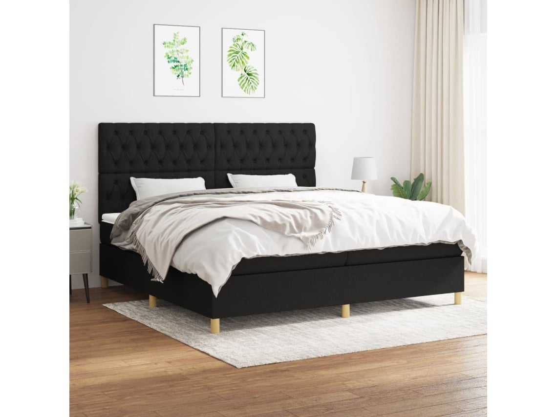 Cama box spring VIDAXL Preto Tecido (200x200 cm)