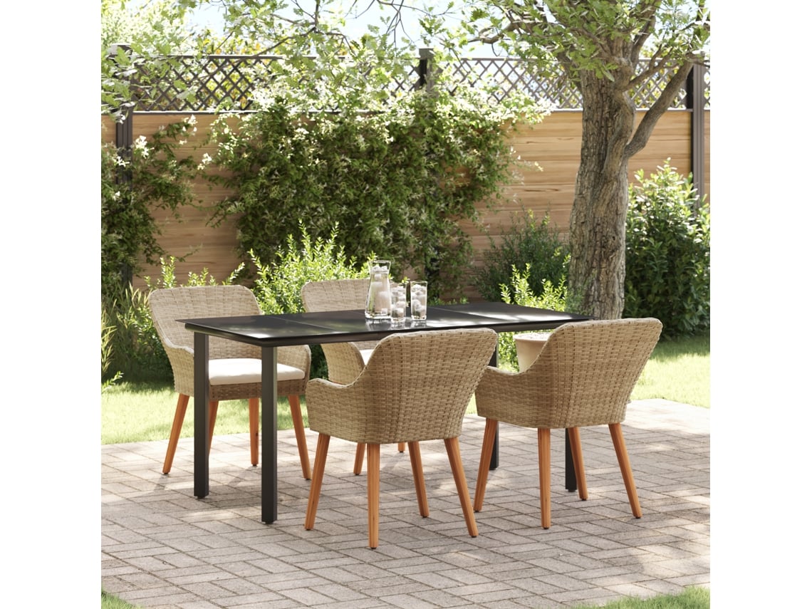 Conjunto 5 De Jantar Para Jardim Vidaxl Em Rattan Poly Bege