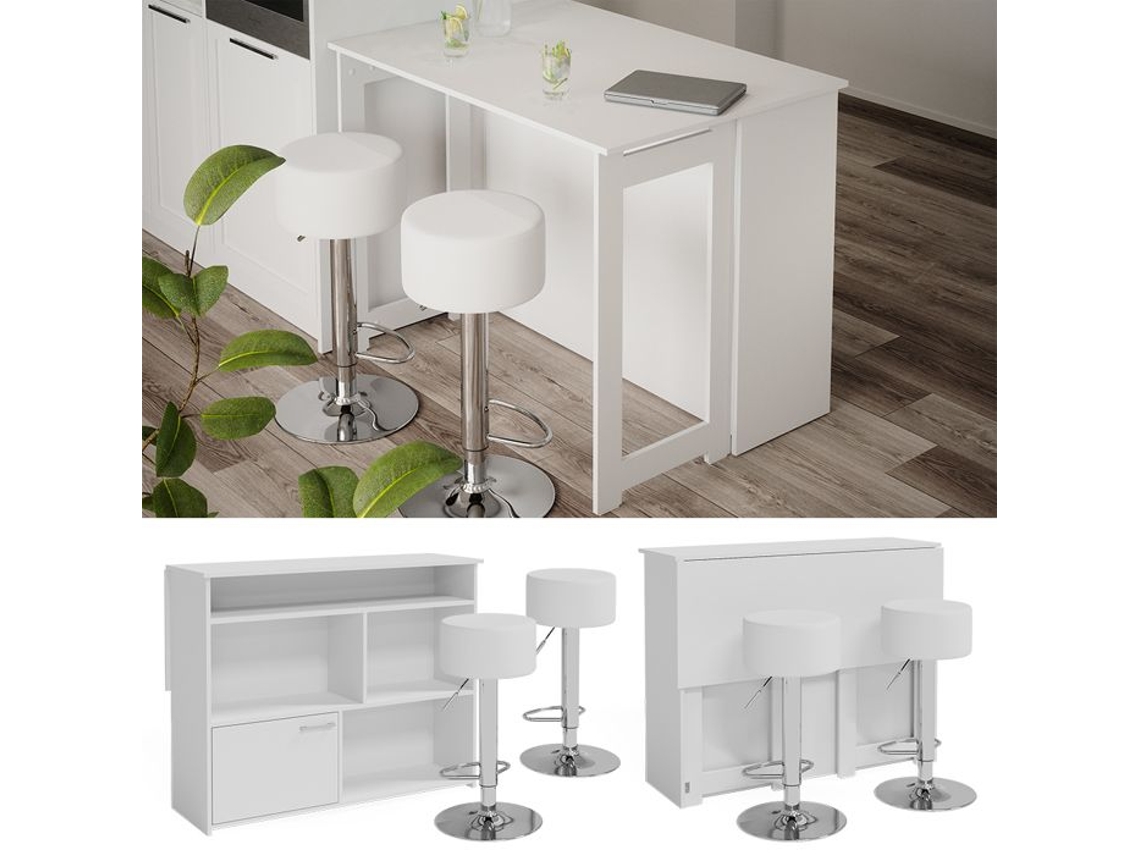 Conjunto de mesa de bar Vicco Dominic, branco, 116 x 37 cm com 2 bancos de bar