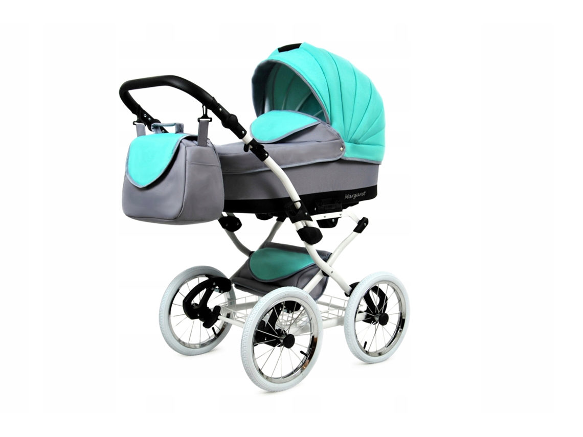 Carrinho de Bebé Multifuncional BABYLUX MARGARET WHITE 4 Em 1 -Mint - Ajustável e dobrável Construção leve em alumínio - Acessórios