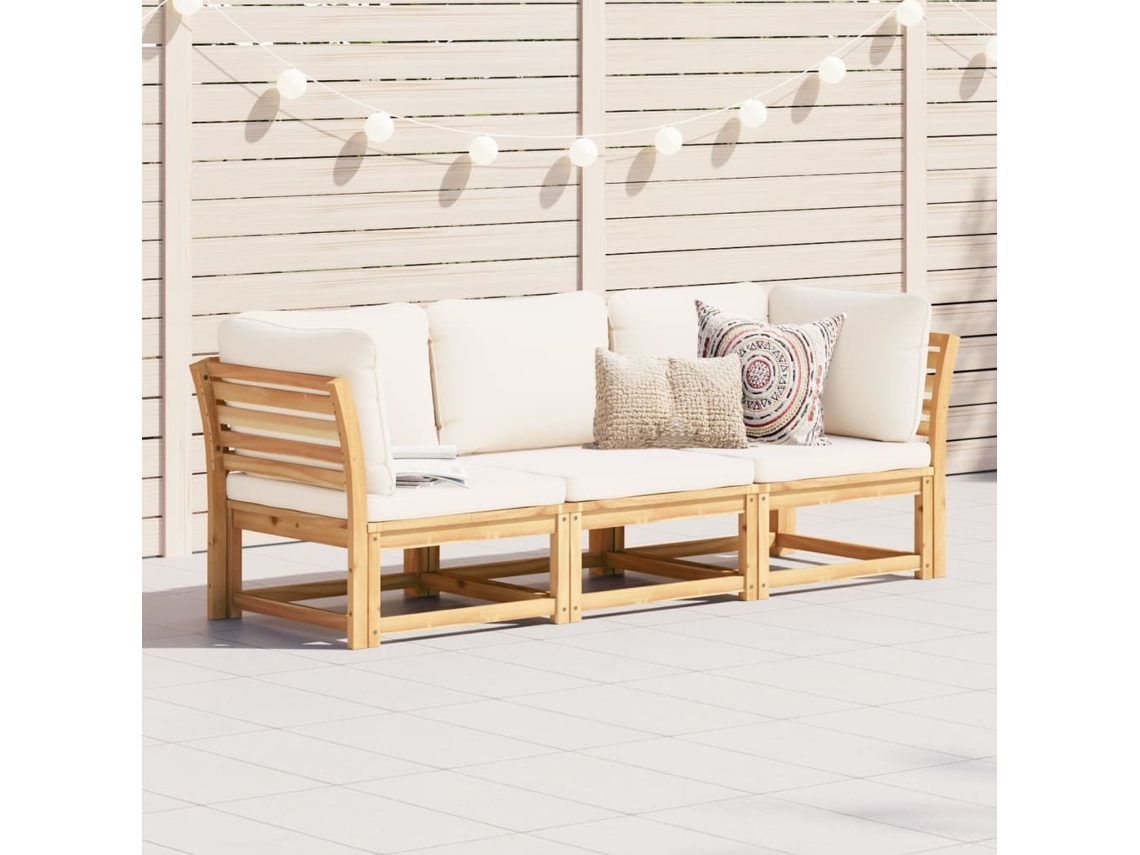 Conjunto 3 lounge de jardim c/ almofadões VIDAXL acácia maciça