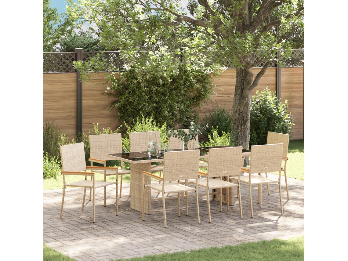 Conjunto 9 De Jantar Para Jardim Vidaxl  Bege Poli Rattan