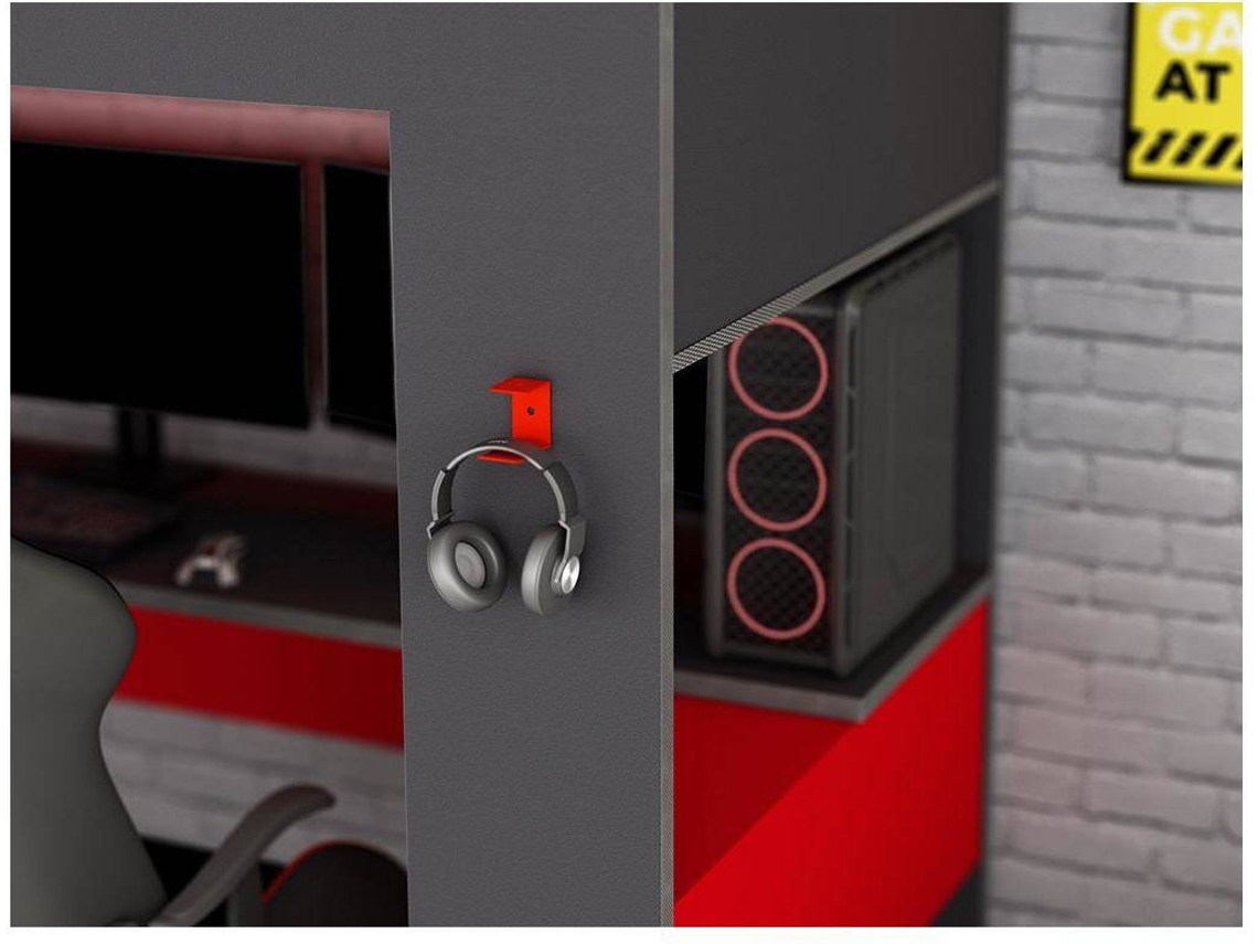 Cama alta NOAH VENTE-UNIQUE Cinza antracite, Vermelho 90x200 cm - Sem colchão - Com sommier