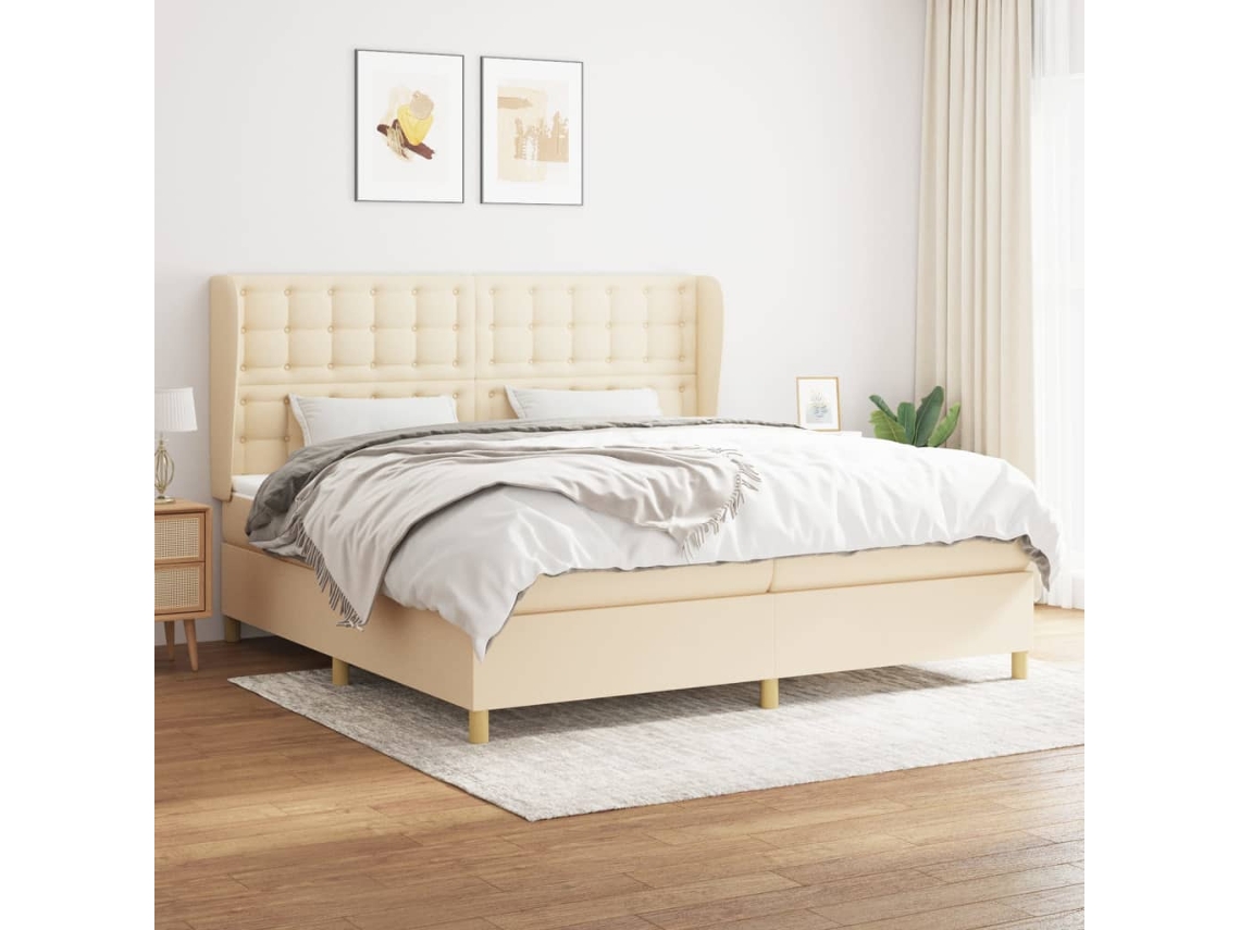 vidaXL Cama com molas/colchão 200x200 cm tecido cor creme