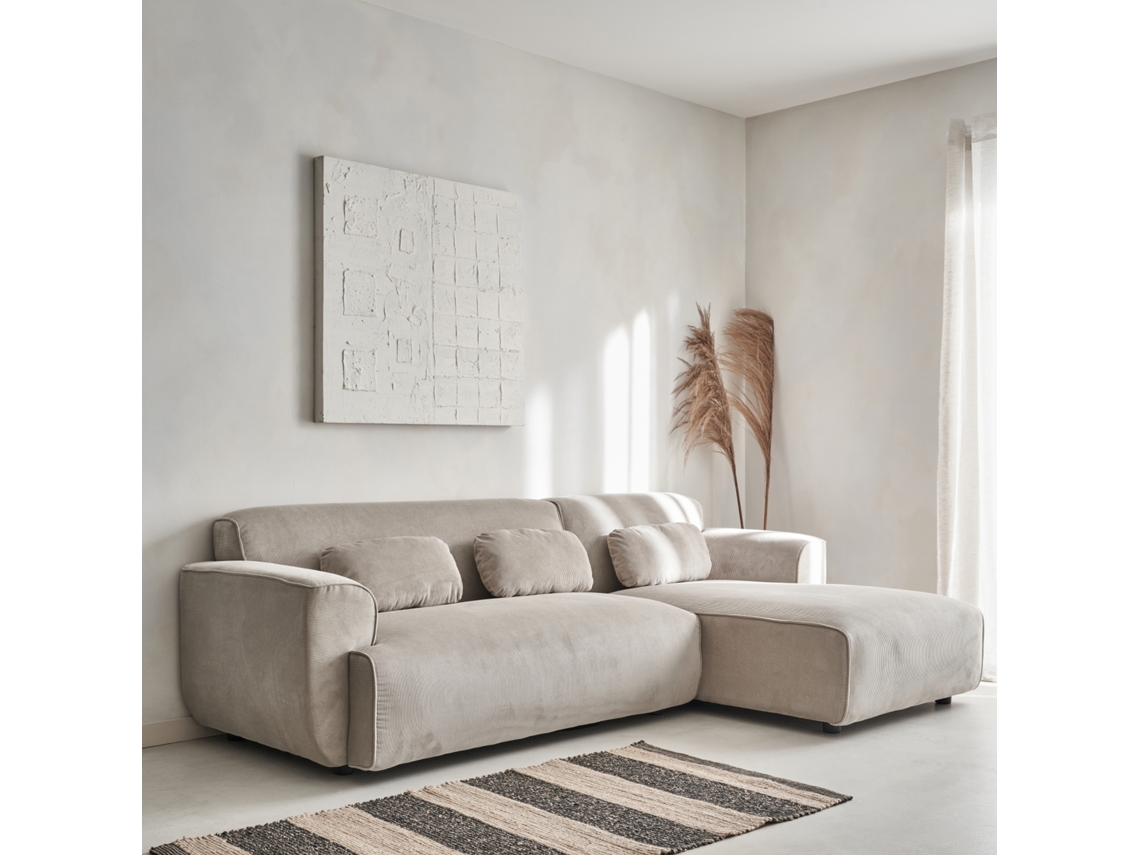 Sofá De Canto Em Veludo Canelado Fino De 2 A 3 Lugares, Cinza Bege Sweeek
