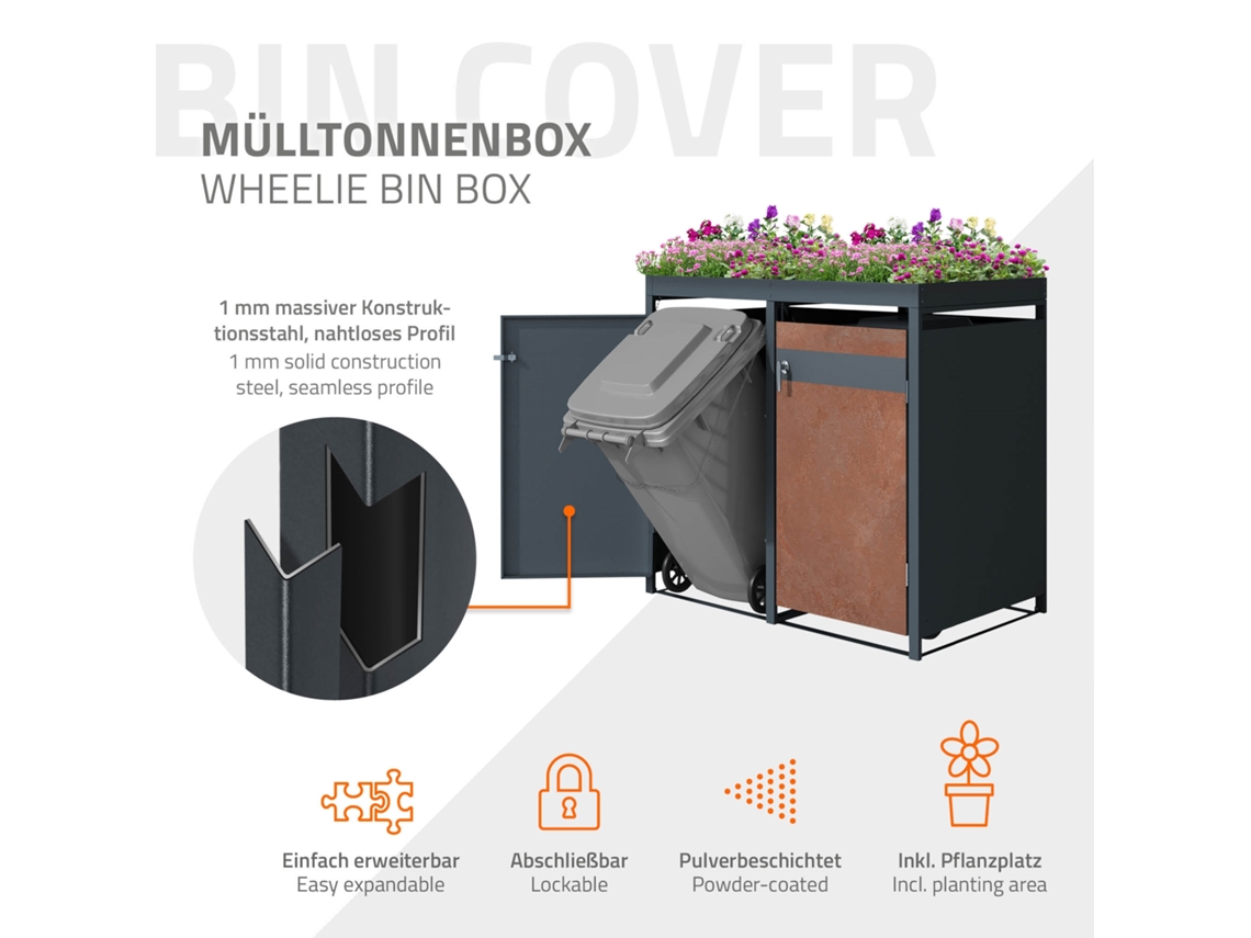 Contentor do lixo ML-Design de 4 compartimentos 240L antracite com tampa e porta