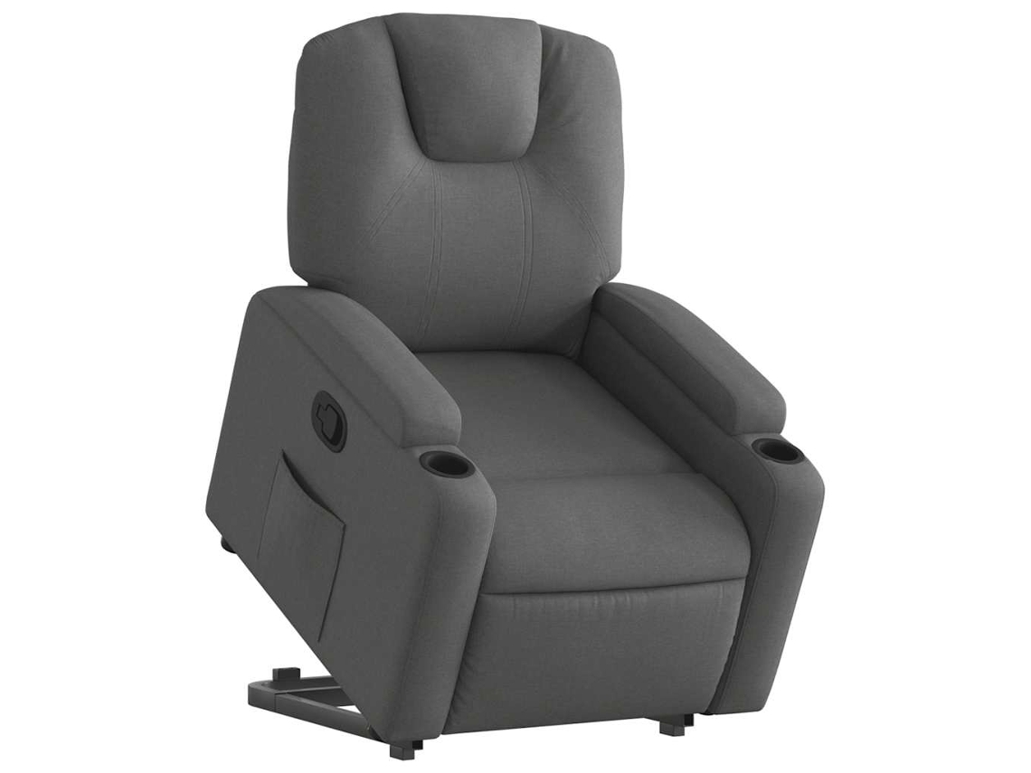 Poltrona reclinável elevatória tecido cinzento-escuro