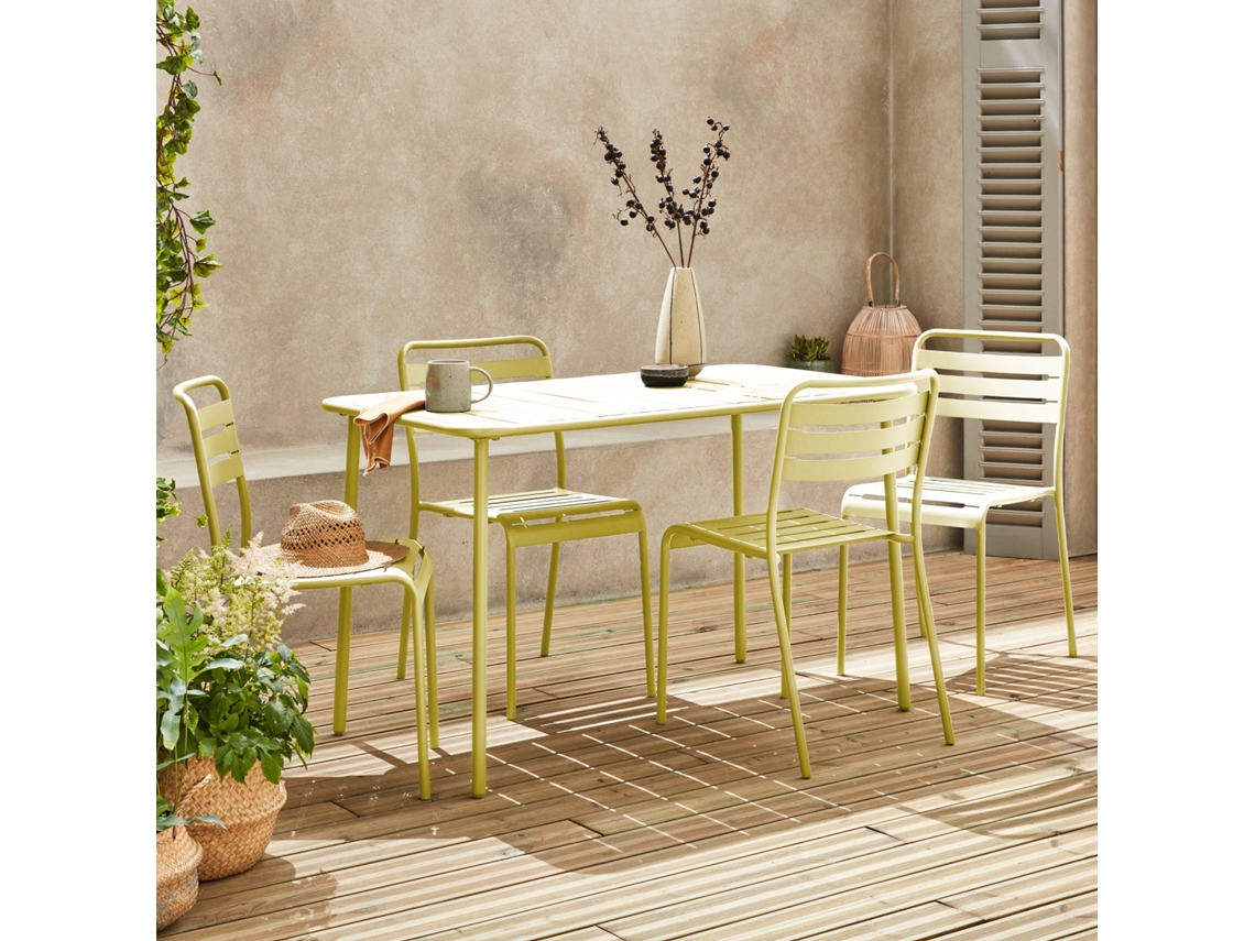 Mesa de jardim em metal, 4 cadeiras, Amarelo
