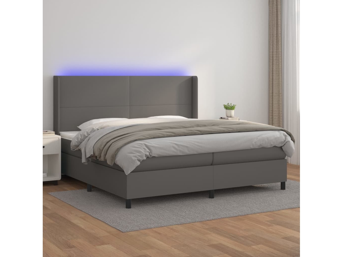 Cama box spring VIDAXL Cinzeto Couro Artificial (200 x 200 cm)