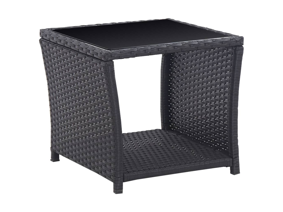 Mesa Bistrô de Jardim e Cadeiras 3 Peças e Almofadas de Vime Preto