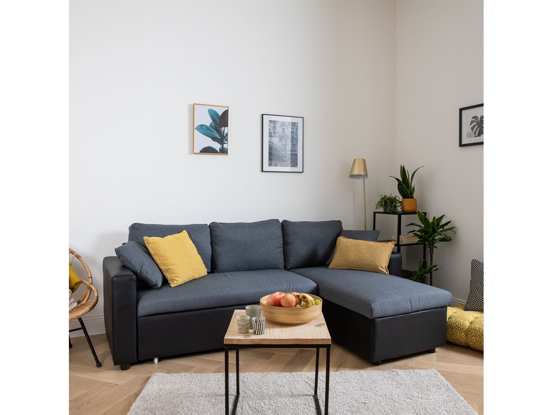 Sofá-Cama Clark 3 Lugares em Cinza Chiné e Preto (223 x 146 x 85cm)