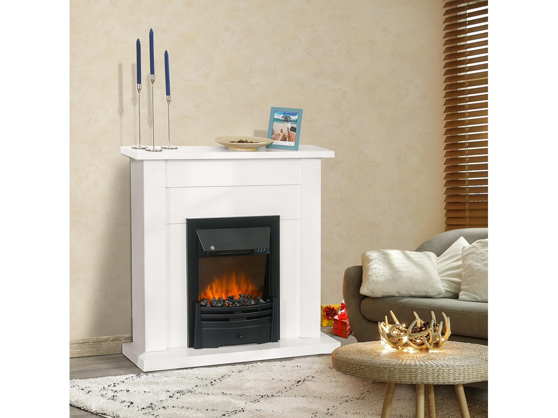 Lareira Elétrica Metal, MDF, Vidro temperado cor Blanco 102x30x95cm HOMCOM