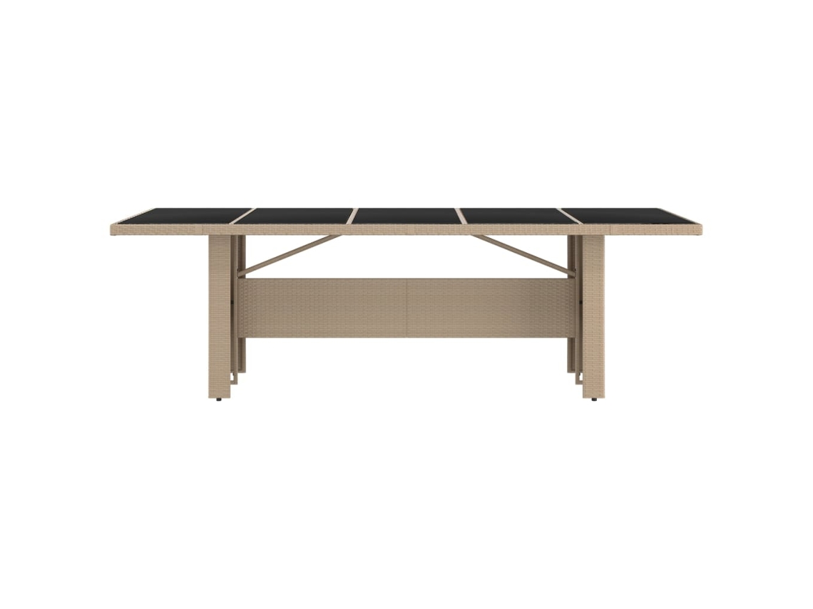 Mesa De Jardim | Mesa De Exterior C/ Tampo De Vidro Vime Pe/vidro Temperado Bege Lovely Home