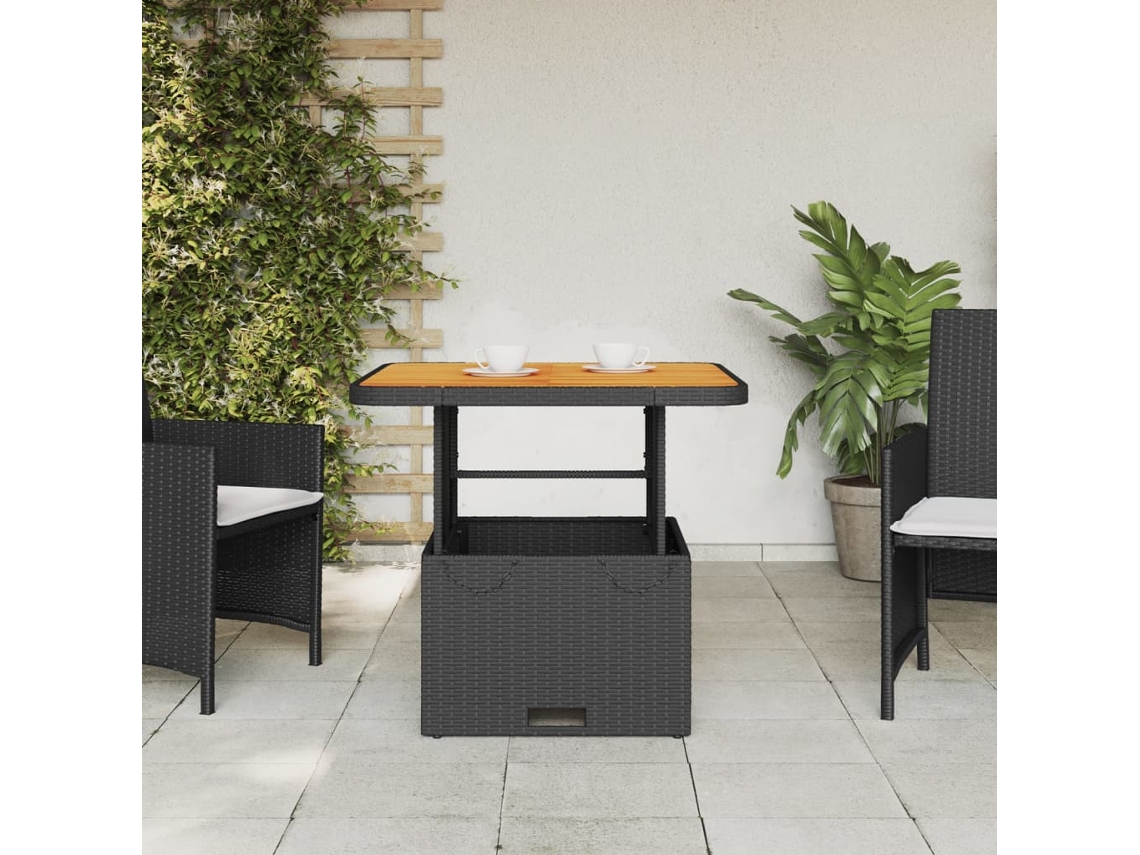 Mesa De Jardim 80x80x71 Cm Vime Pe E Madeira De Acácia Preto