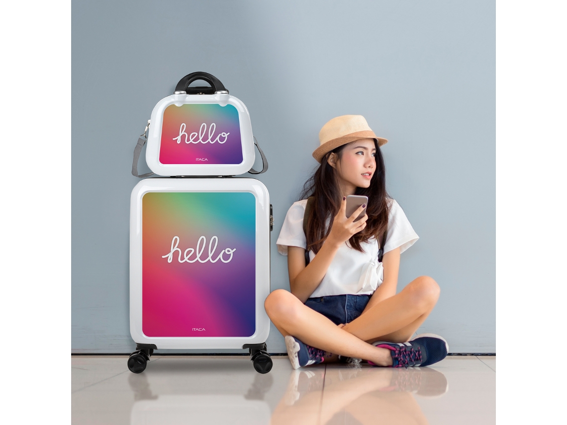 Conjunto de Malas ITACA Personalizadas Pc ITACA Branco-Olá de Base Branca 40X55X20 Cm 34L