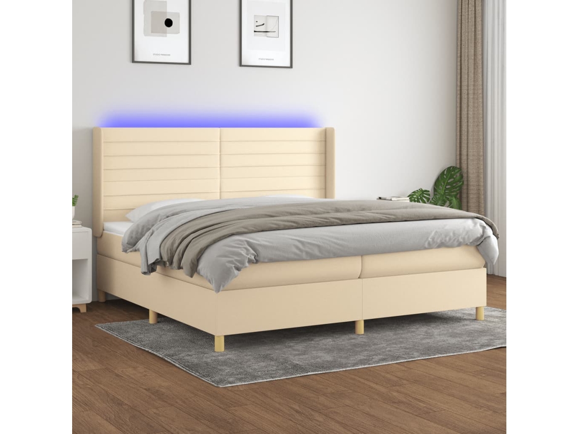 Cama Box Spring VIDAXL (Bege - Tecido - 203 x 203 x 128 cm)