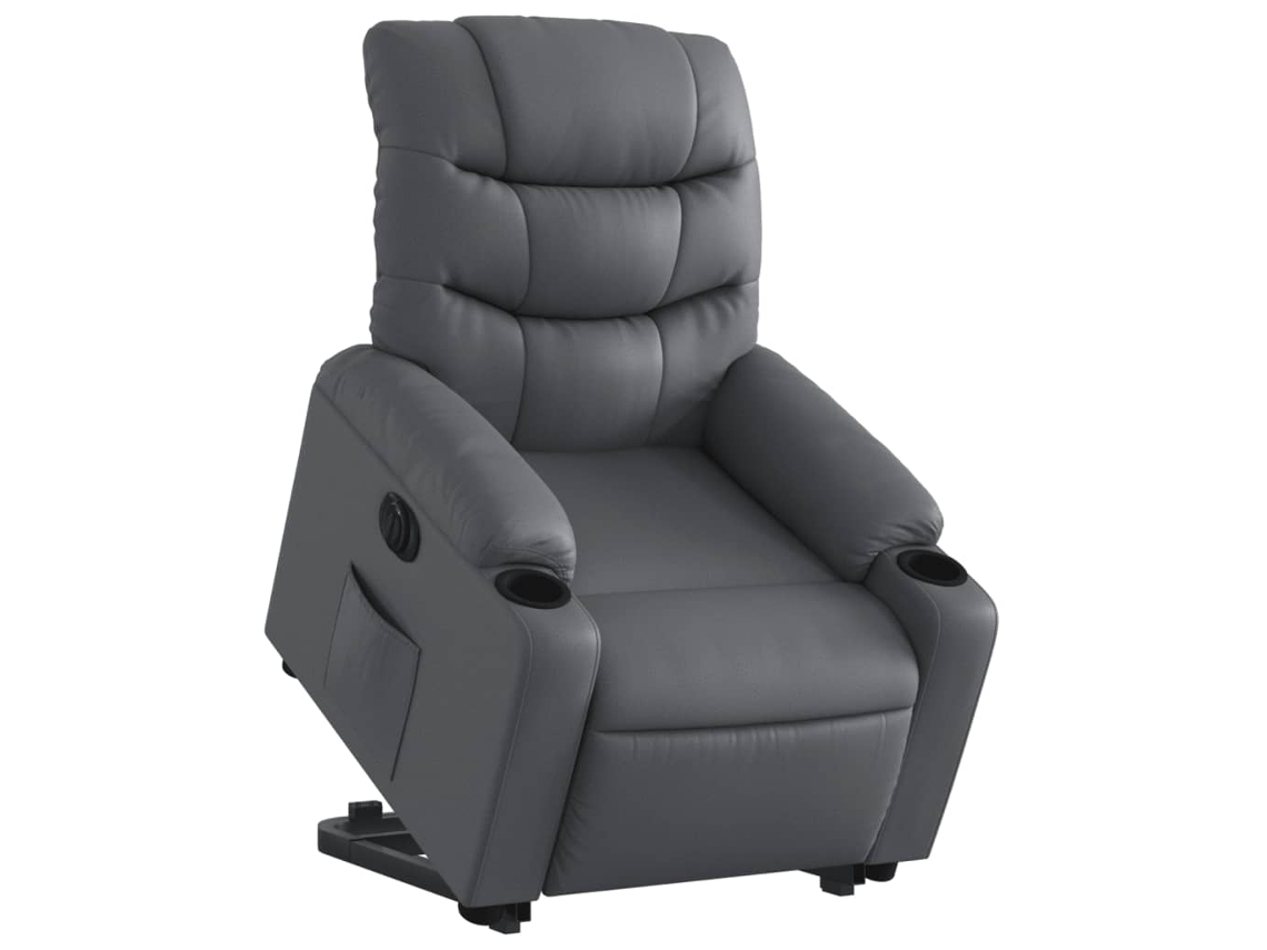 Poltrona reclinável elevatória elétrica couro artif. cinzento