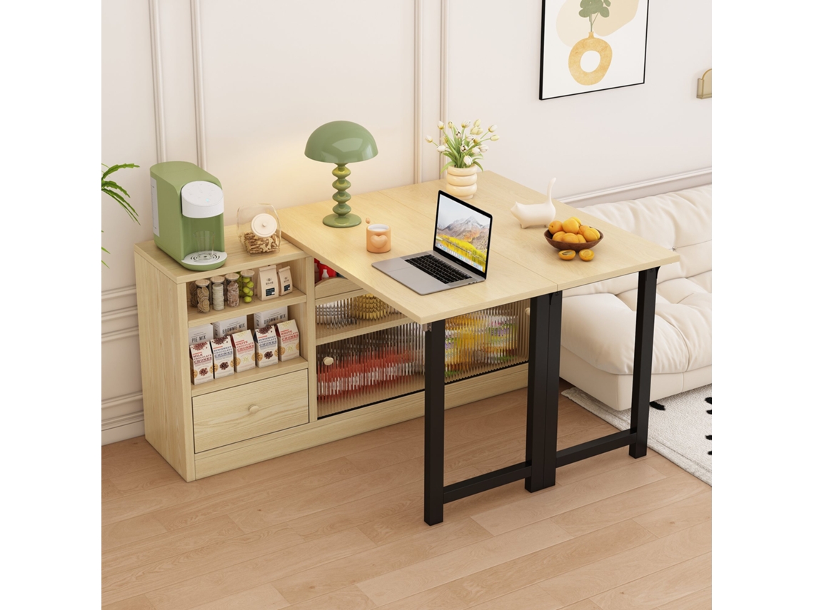 Mesa De Jantar Extensível Com Arrumação 360° Giratória Natural Preto Mobrio