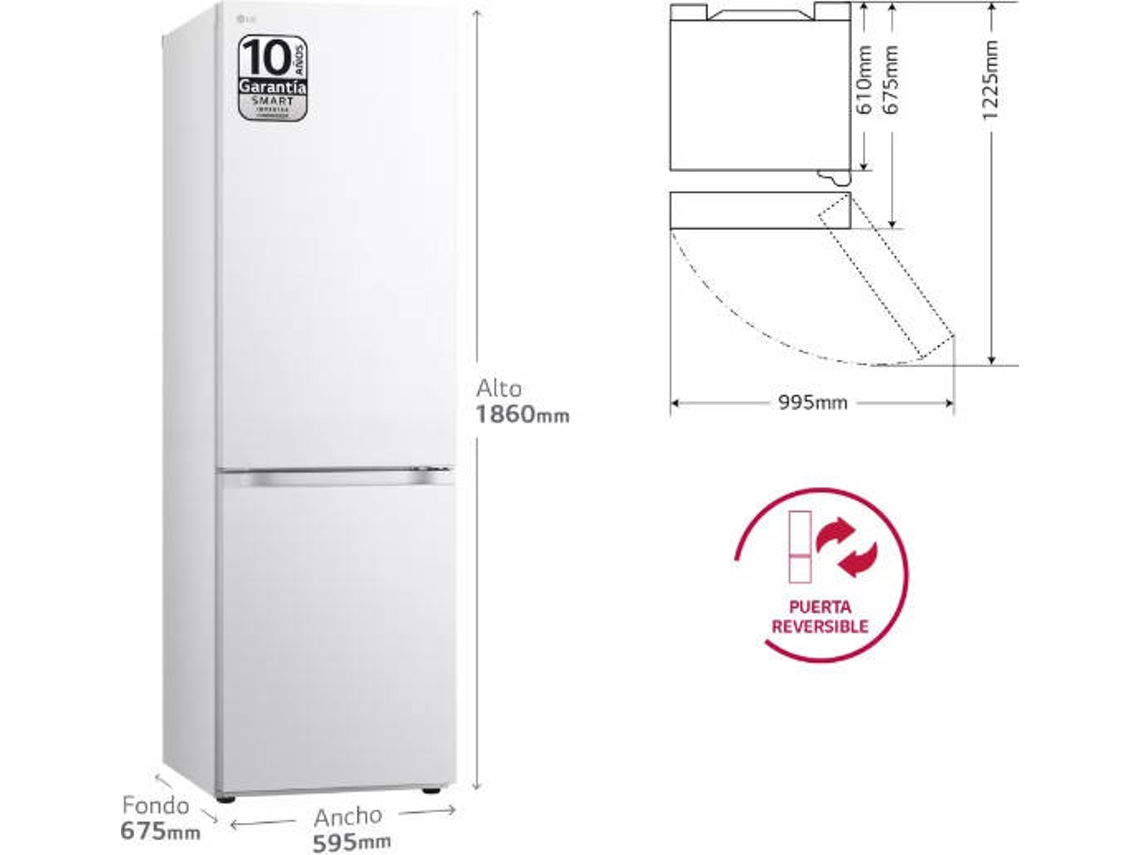 Frigorífico Combinado LG GBV3100CSW (No Frost - 186 cm - 344 L - Branco)