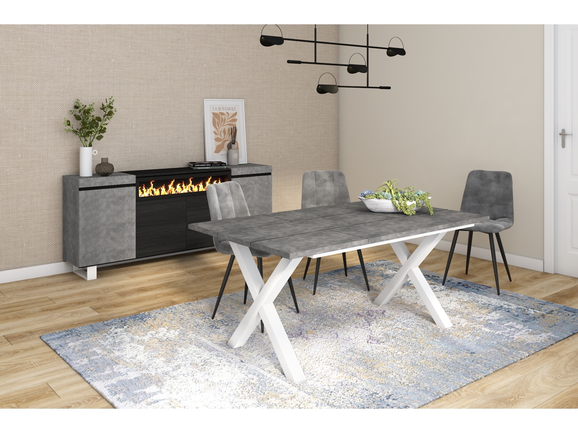 DUERMETE ONLINE Mesa Sala de Jantar Mesa Cozinha 170 para 8 Pessoas Pés de Madeira Estilo Industrial Cimento