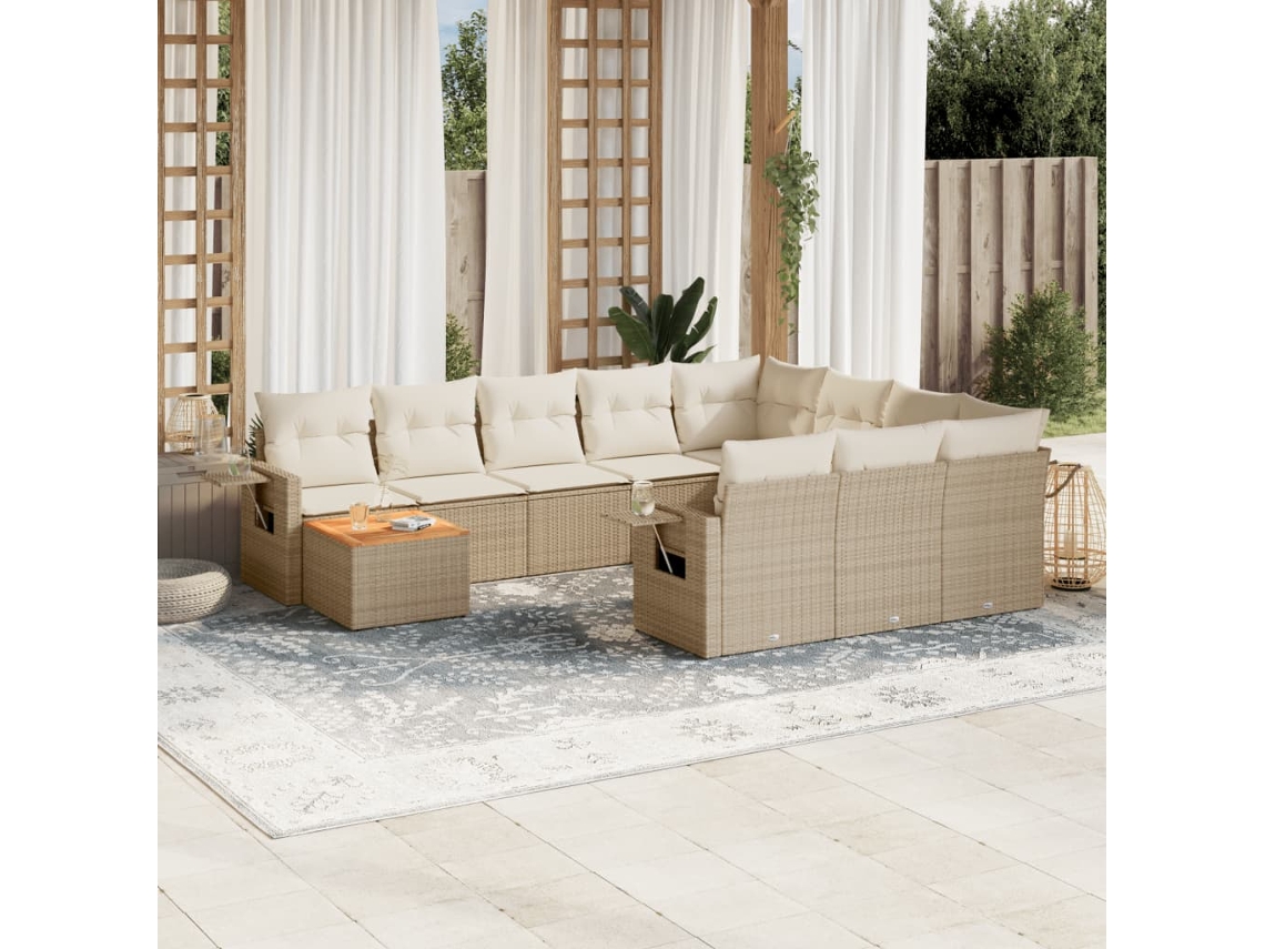 Conjunto 11 sofás de jardim c/ almofadões VIDAXL vime PE bege