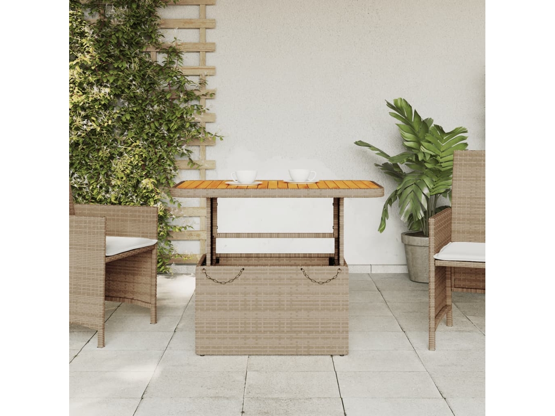 Mesa De Jardim 90x55x71 Cm Vime Pe E Madeira De Acácia Bege