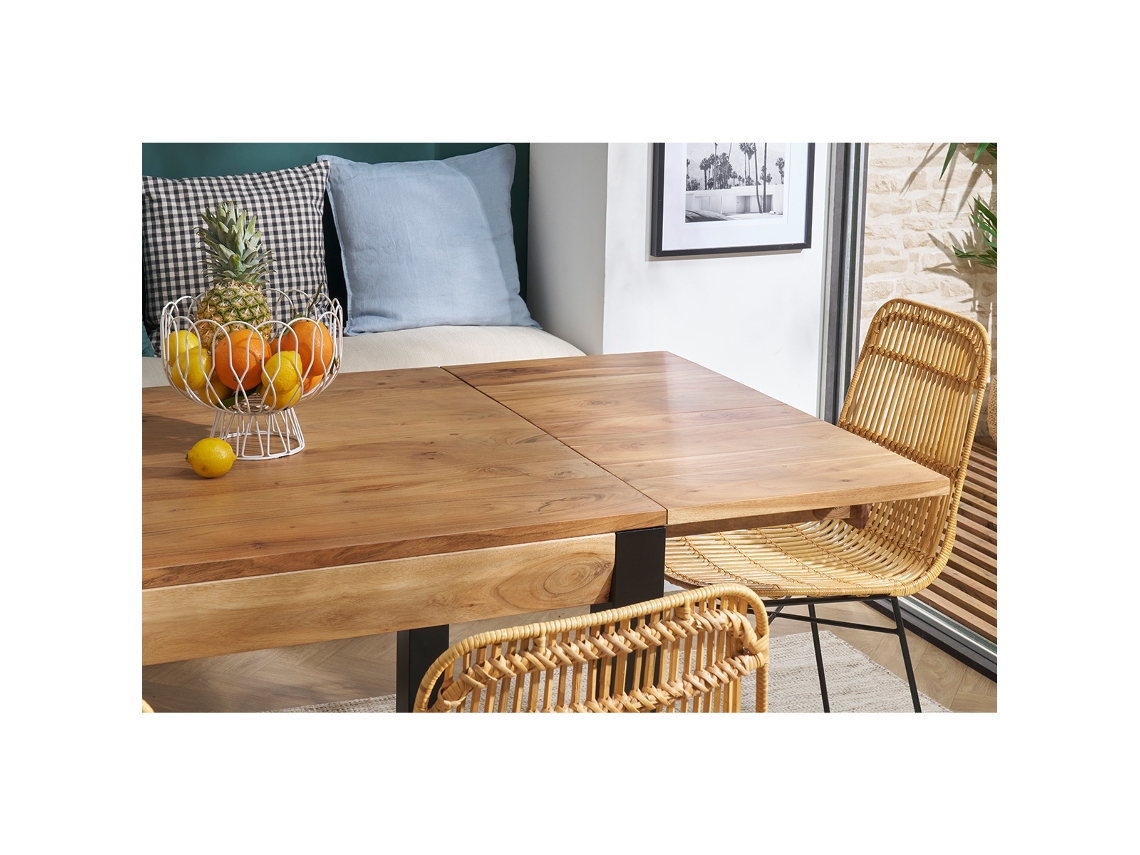 Mesa de jantar extensível em acácia maciça e metal preto L120-210 cm Trap MILIBOO