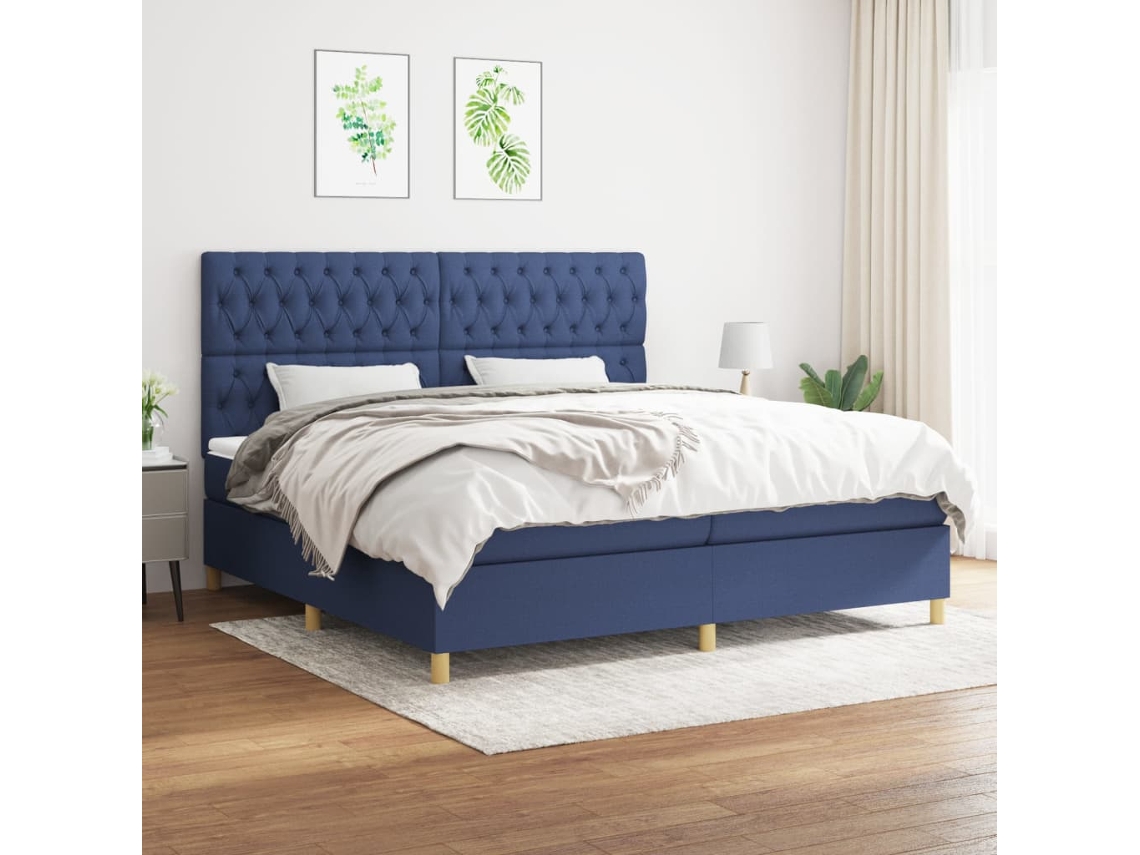 vidaXL Cama com molas/colchão 200x200 cm tecido azul