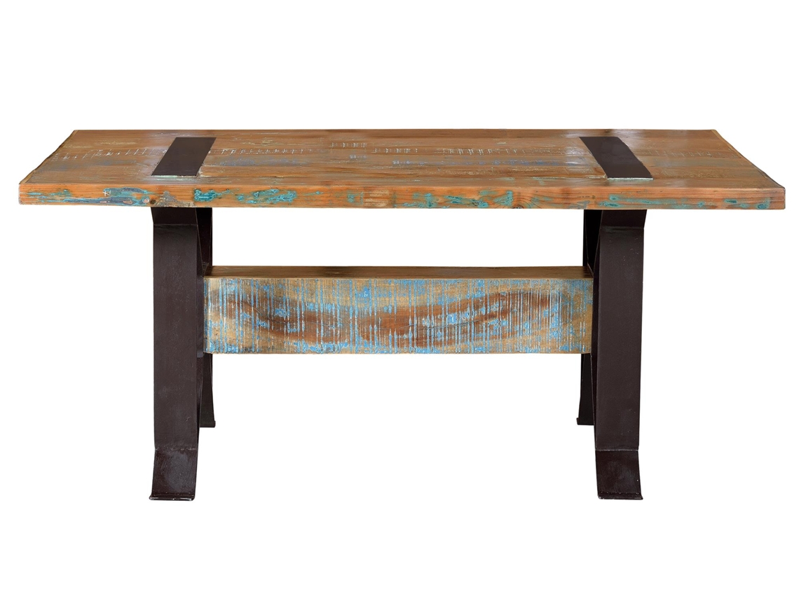 Mesa exclusiva em madeira reciclada e base de metal multicolor Multicolor GINER Y COLOMER 76x100x200