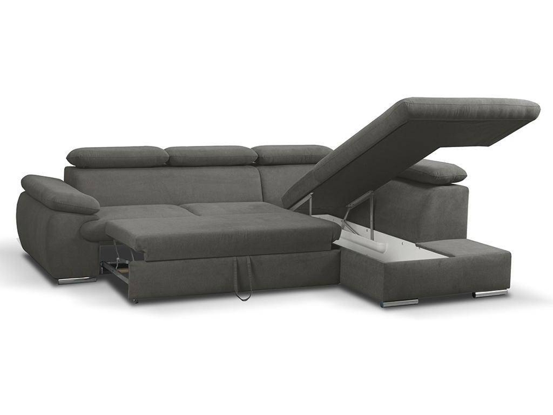 Sofá Cama Fabien VENTE-UNIQUE (Cinza Antracite - Tecido e Veludo - 271x221x96 cm/Dimensões da cama: 120 – 139 cm)