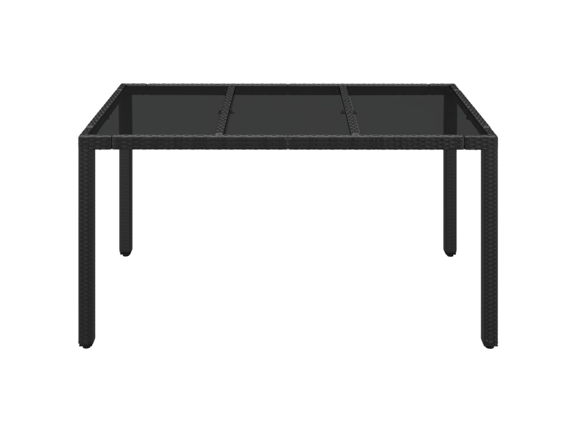 Mesa De Jardim Vidro 150x90x75cm Vime Pe Aço Preto
