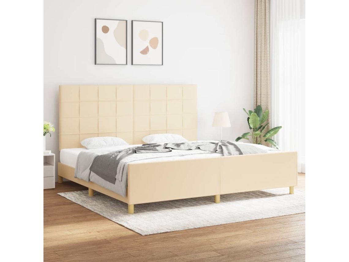 Estrutura de cama com cabeceira VIDAXL Creme Tecido (200x200 cm)