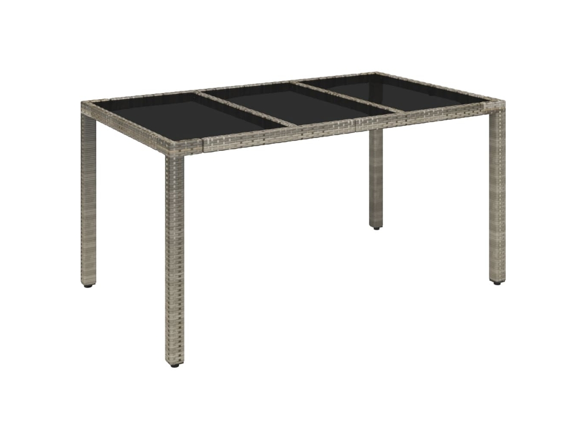 Mesa de Jardim LOVELY HOME Jantar com Tampo de Vidro Vime Pe Cinzento (150 x 90 x 75 cm)