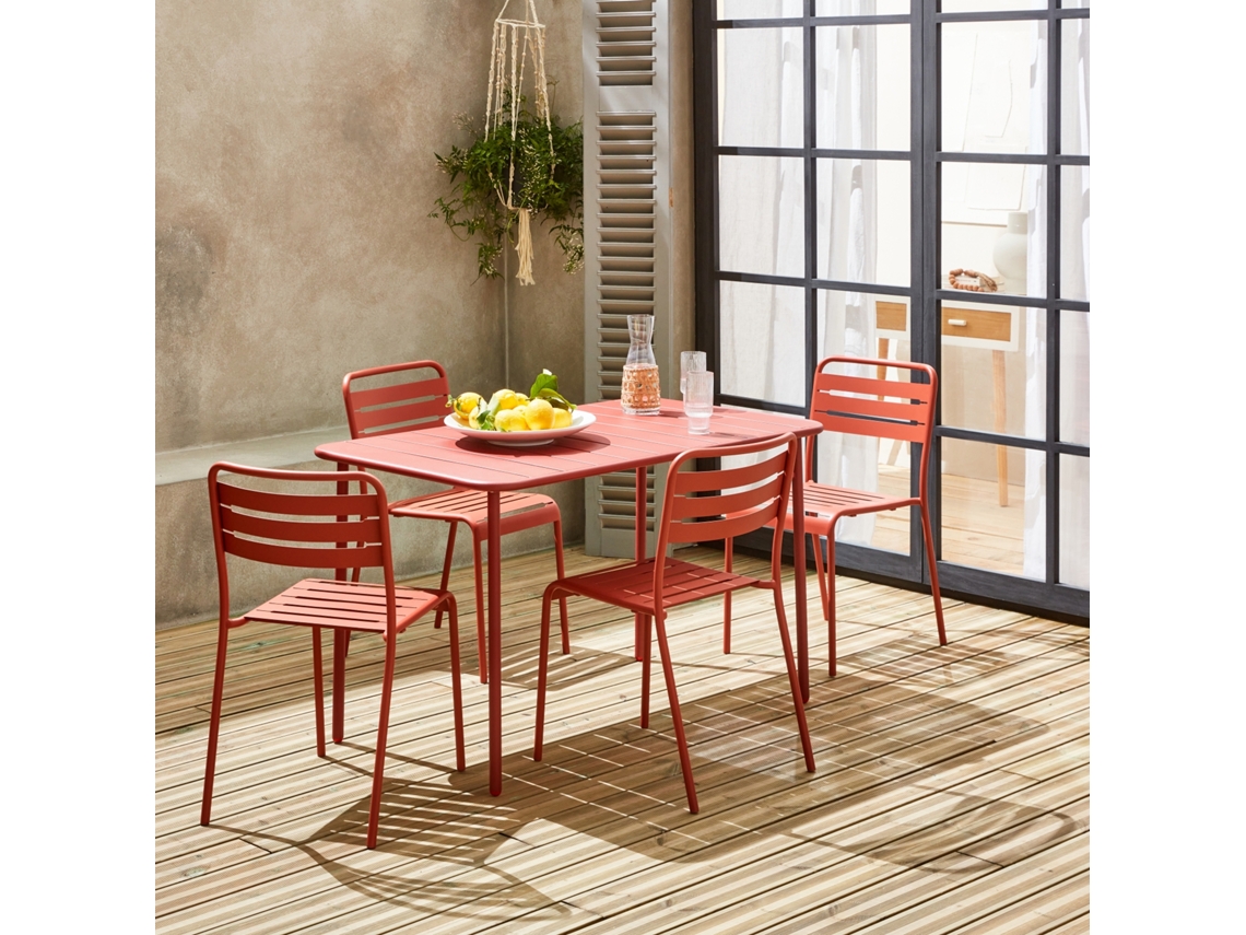 Mesa de jardim em metal, 4 cadeiras, Terra Cotta SWEEEK