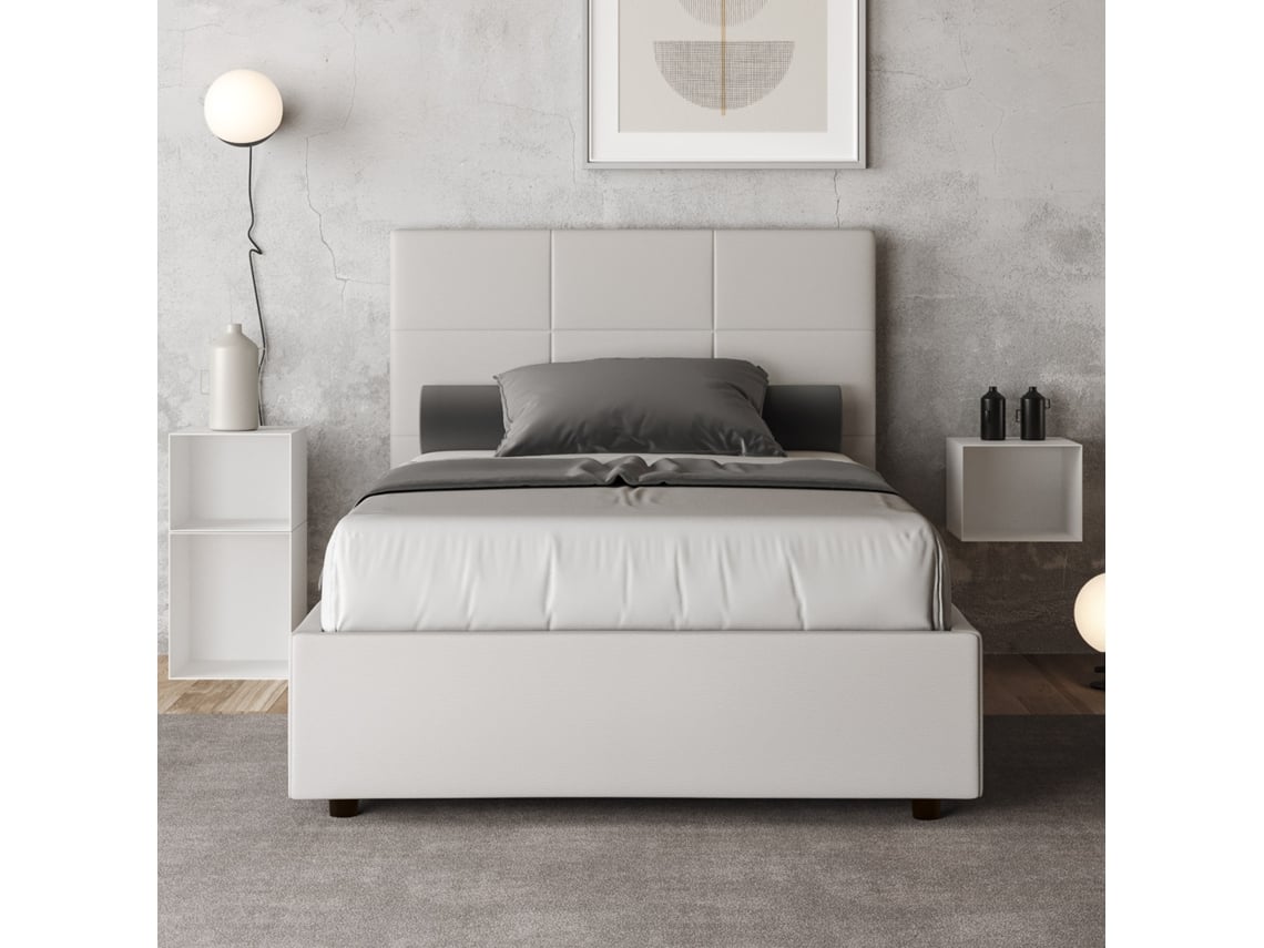 Cama de Casal Con Estrado Estofada MikaITYHOME (140 x 210 cm - Painéis de Melamina e Couro Sintético)