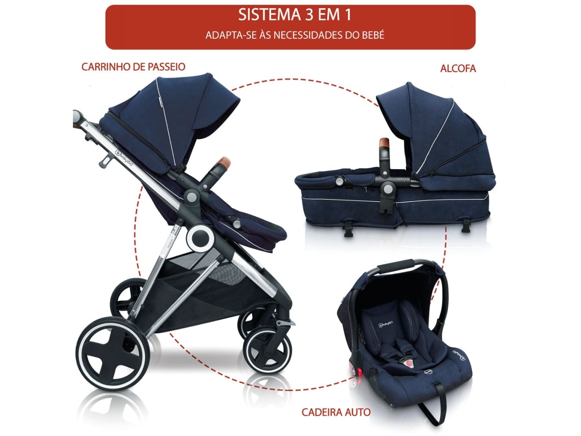 Carrinho De Bebé 3 In 1 Babygo Halime Black (gold Chassi)