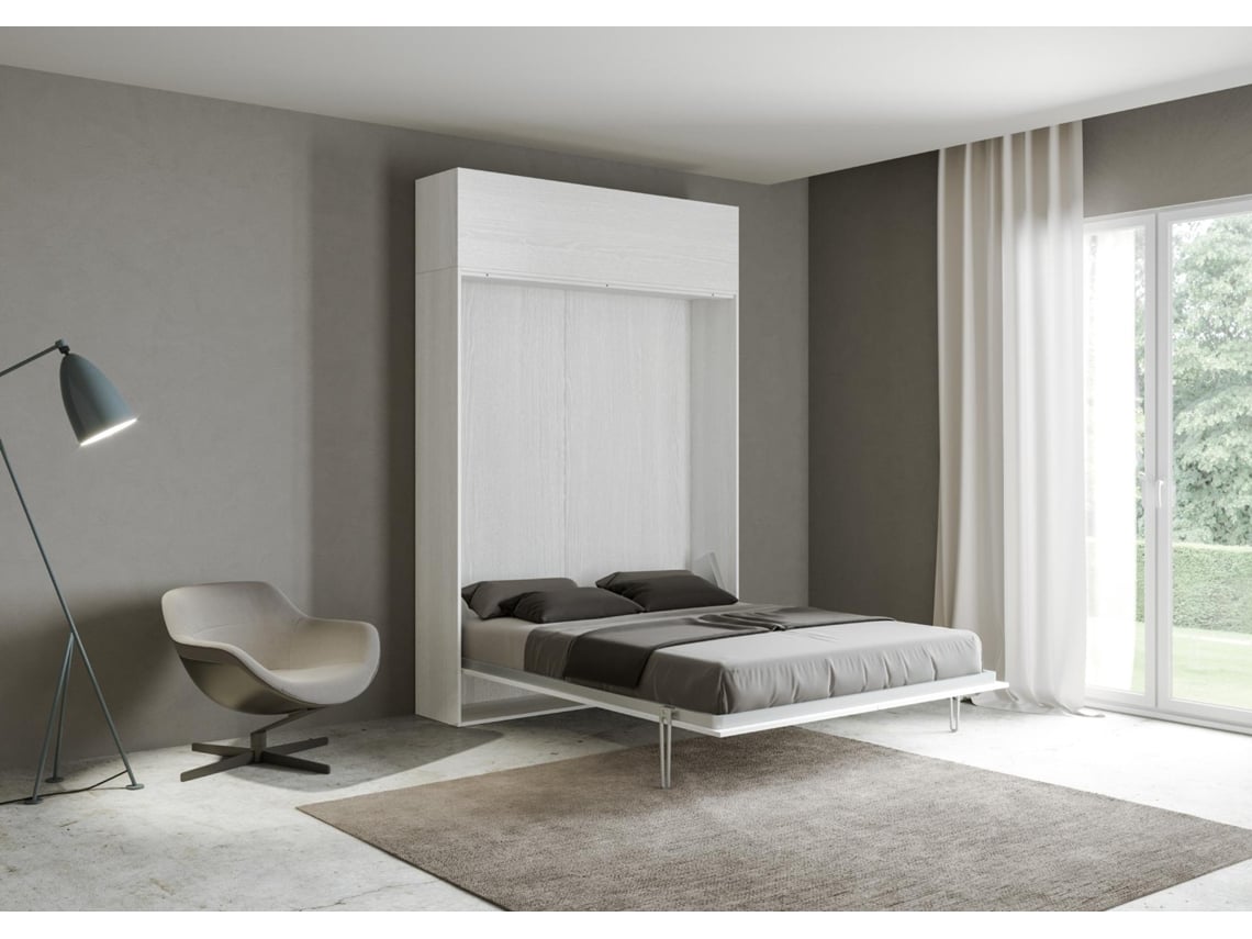 Cama Abatível 120 Vertical com Módulo a Parede Superior ITAMOBY Kentaro (154 x 39 x 250 cm - Painéis em Melamina - Freixo Branco)