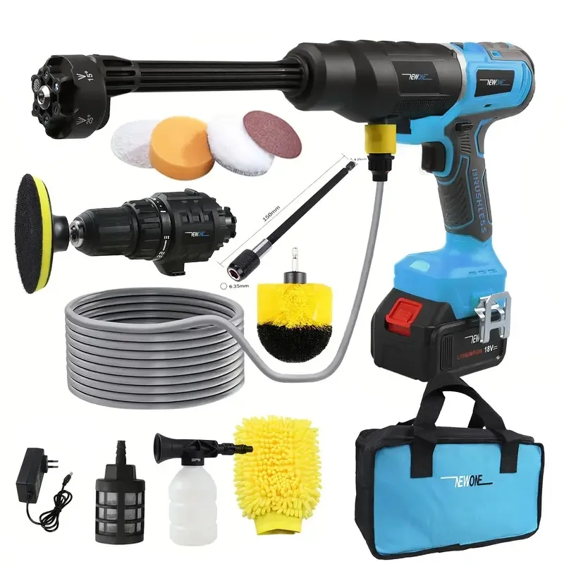 Pistola Lavadora De Pressão Sem Fio, Combinação De Furadeira, Aplicações De Limpeza Versáteis, Azul Oem