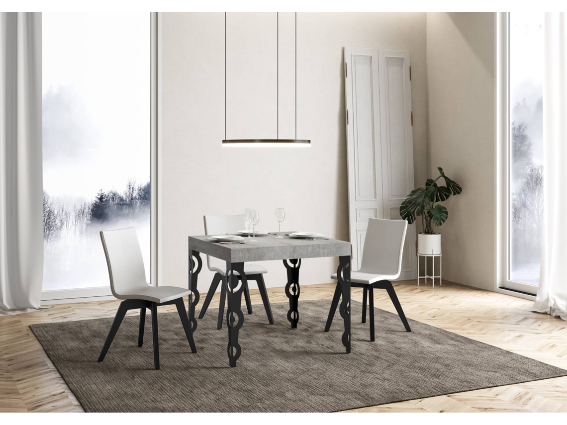 Mesa de Jantar Extensível 90X90/246 Cm Karamay Premium Cimento Quadro Antracite ITAMOBY