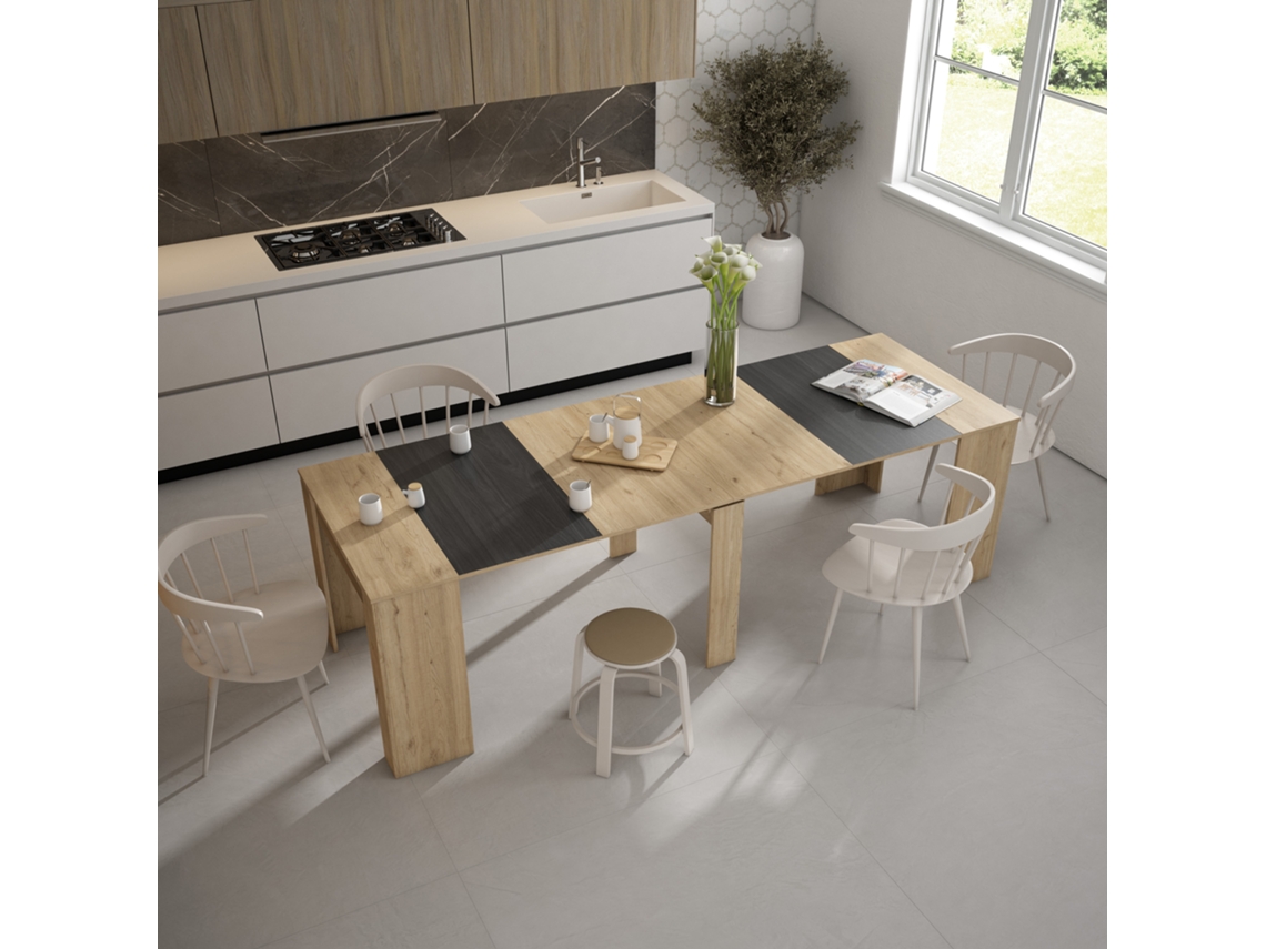 Mesa Consola Extensível | Cozinha, Sala De Jantar | 260 | Para 12 Pessoas | Mesa De Jantar | Carvalho E Preto Duérmete Online
