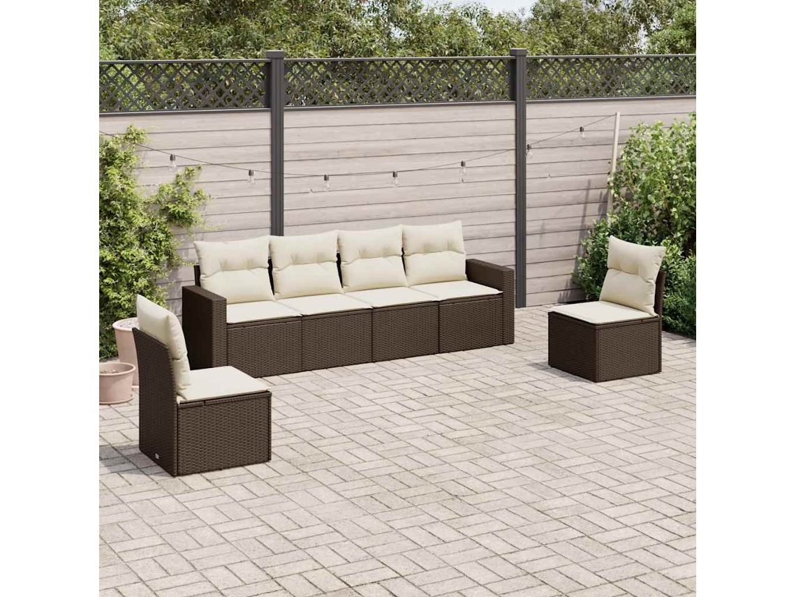 Conjunto 6 de Sofás Jardim com Almofadões VIDAXL Vime Pe Castanho
