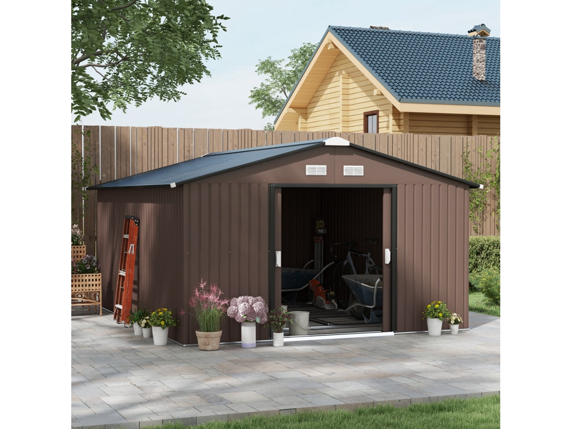 Abrigo de Exterior Aço Galvanizado e PP cor Marrón 340x386x200 cm OUTSUNNY